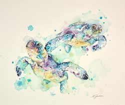 Drifting by-Sea Turtles by Amanda Gordon - Original on Paper sized 21x17 inches. Available from Whitewall Galleries